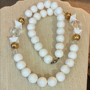 Vintage White and Gold and clear 24” Beaded Necklace